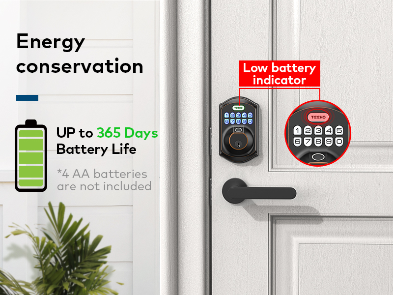 Powered by 4 AA batteries (not included) for up to 365 days, with low-battery alert below 15%