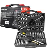 TOMMARS 51-Pc M6 to M24 Jumbo Tap and Die Set Metric Round Threading Dies for Threading and Rethr...