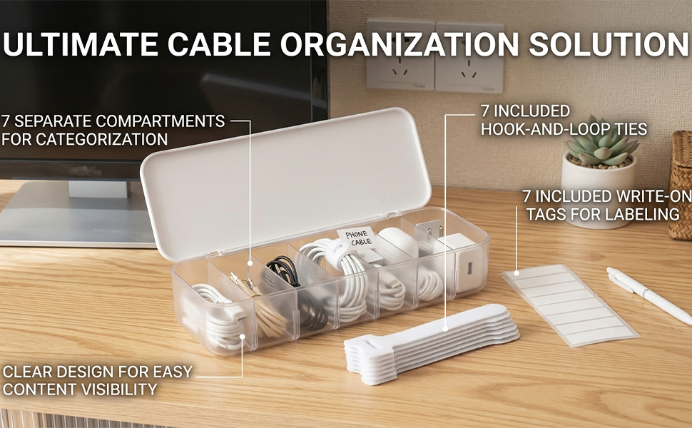 Cable Organizer Box with 7 Wire Ties