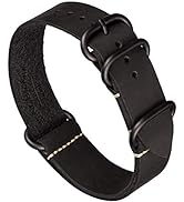 Benchmark Basics Leather Watch Band - Zulu Crazy Horse Oiled Leather One-Piece Military Watch Str...
