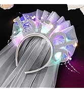 JEAIRTS Light Up Bride Headband White Pearl Bridal Headpiece Led Bachelorette Party Veil Glowing ...