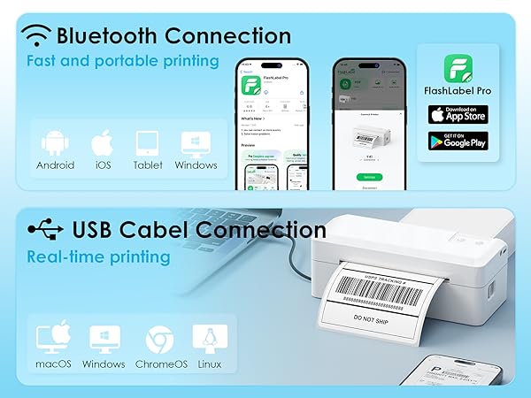 Bluetooth Thermal Shipping Label Printer, 4x6 Wireless Thermal Address Label