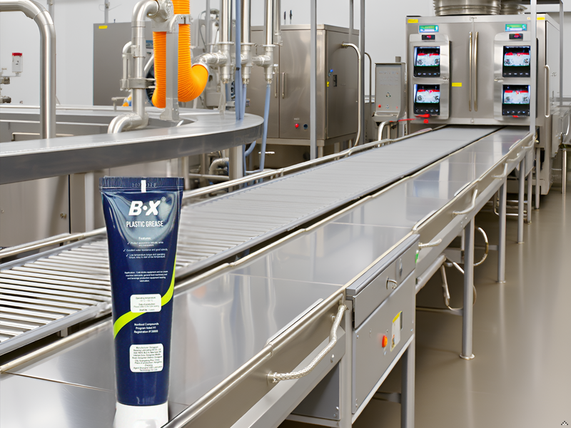 A stainless steel kitchen counter with various food processing equipment and utensils around the pro