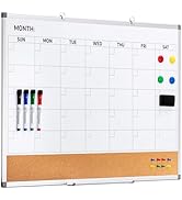 Comix Dry Erase Calendar Whiteboard Corkboard Combo, 36 * 24 inch Monthly Calendar and Bulletin B...