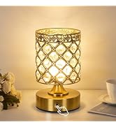 TOBUSA Gold Rechargeable Cordless Table Lamp, 6000mAh Crystal Battery Operated Lamp with 3 Color ...