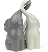 LAIDANLA Beige and Grey Elephants,Modern Ceramic Sculpture Loving Pair Set,6.3inch Elephant Figur...