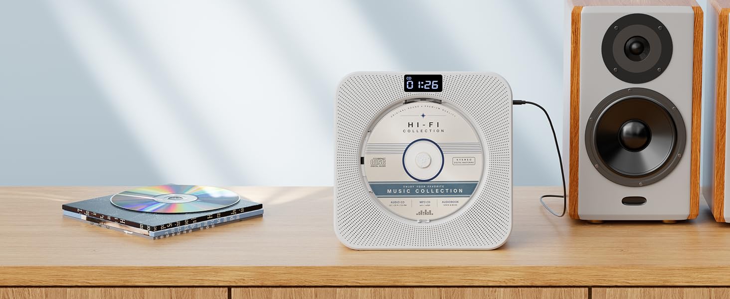 MEGATEK CP28BR Portable CD Player with Line Out Jack is Connected with a Powered Speaker System