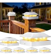 Peasur 4x4 Post Solar Lights 6 Pack, 2 Modes 16 LED Solar Post Cap Light Waterproof, Deck Fence P...