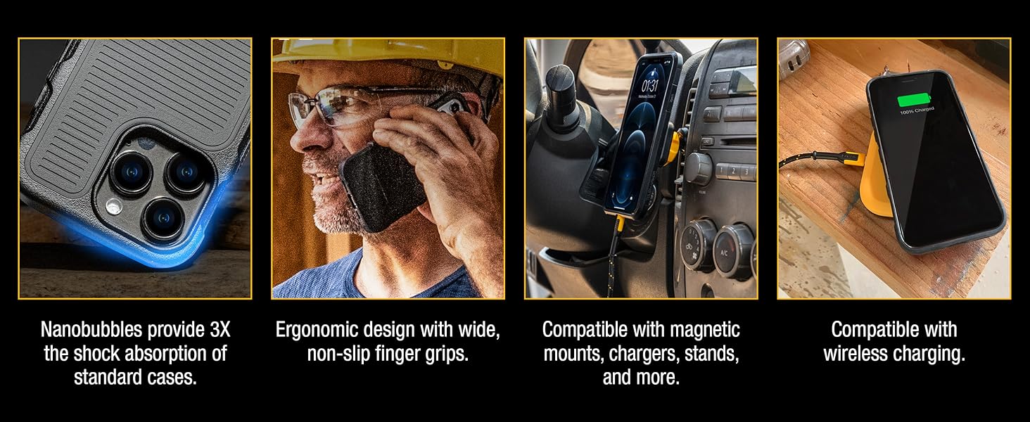 Dewalt Magnetic Case is ergonomic, shock absorbing and compatible with wireless charging