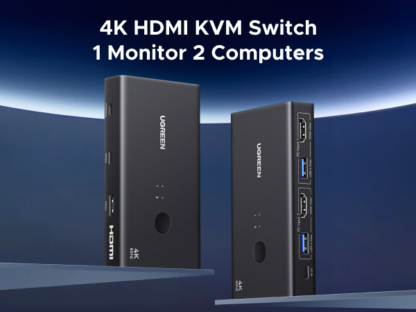 4K HDMI KVM Switch 1 Monitor 2 Computers