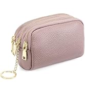 SENDEFN Small Coin Purse Leather 3 Zippered Change Pouch Wallet with Key Ring for Women