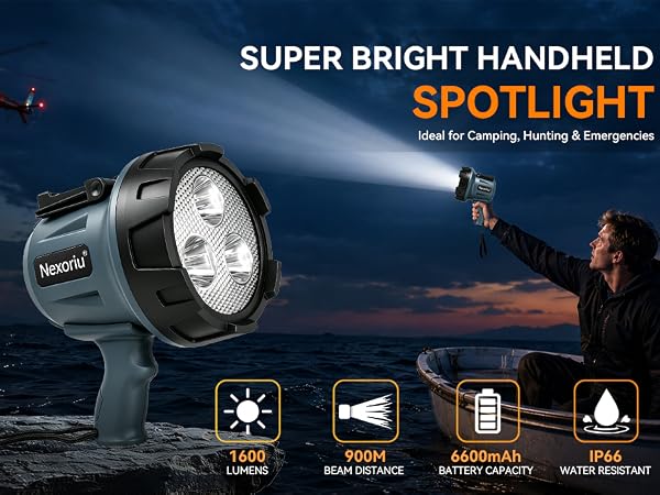 900m Penetrating Beam. Darkness Defeated,High Lumens Searchlight Built for Marine & Survival