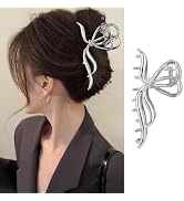 1Pcs Metal Sliver Hair Clips Hair Claw Clips Ribbon Bow Claw Clips for Thin/Thick Hair Elegant De...