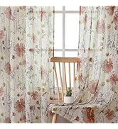 OWENIE Crushed Sheer Curtains 84 Inch Length 2 Panels Set, Sheer Floral Curtains Printed Drapes o...