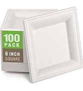 Gezond 100 Pack Compostable Square Paper Plates 6 Inch Disposable Paper Plates Heavy Duty Square ...