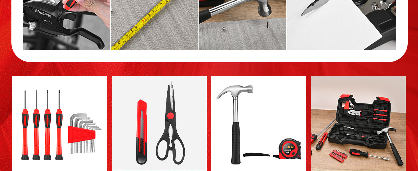 Household Tool Set, General Household Hand Tool Kit with Plastic Toolbox Storage Case