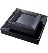 N9R 60PCS Black Plastic Plates Square, 30 Dinner & 30 Dessert Plates Heavy Duty, Fancy Disposable...