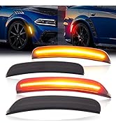 TEMSONE Charger Side Marker Lights Assembly Kit Compatible with 2015-2022 Dodge Charger LED Smoke...