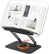 Acrylic Book Stand for Reading, Adjustable Book Holder with 360° Rotating Base & Elastic Page Cli...