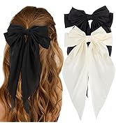 ATODEN Silky Satin Hair Bows 2 Pcs Big Hair Bows for Women Hair Ribbons Oversized Long Tail White...