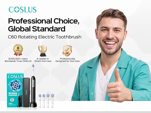 COSLUS C60 Rechargeable Rotating Electric Toothbrush for Adults Deep Clean