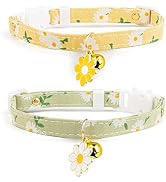 2 Pack Cotton Breakaway Cat Collar with Bell,Yellow&Green Flowers Pendant Cute Cat Collar Kitten ...