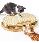 ZOMISIA Cat Scratcher with Ball Track Toy, Sisal Scratch Pad for Indoor Adult Cats, Wooden Intera...