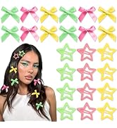 YAEISM 24PCS Bow Hair Clips Colorful Star Hair Clips Non Slip Small Hair Bows Metal Y2K Star Barr...