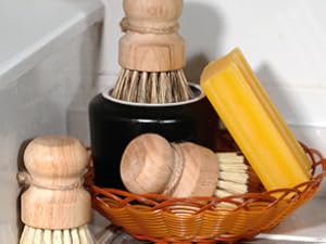 angled bristle design, stainless steel scrubber