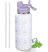 32 oz Insulated Water Bottle with Leak-proof 2-in-1 Straw and Spout Lid,Stainless Steel Sports Wa...