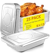 Whaleme 9x13 Aluminum Foil Pans with Lids - 25 Pack Disposable Half Size Deep Steam Table Tin Foi...