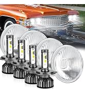 HMCYCI 5.75 inch H5006 H5001 Glass Round Headlight Housing + H4/9003 High& Low Beam Bulbs, Compat...
