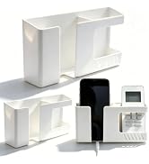 Sutfmwe White Remote Control Holder - Adhesive Wall Mount Storage Box for Home Office Bedroom Liv...