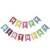 Eaezerav Glitter Happy Birthday Banner: Colorful Girls Women's Birthday Sign & Party Decorations