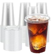 Clawsoff 20 oz 100 Pack Clear Plastic Cups with Lids, Sturdy Iced Coffee Cups with Sip Lids, Disp...