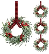 4 Pcs 8" Mini Christmas Wreaths for Kitchen Cabinet Small Christmas Candle Rings Wreaths, Front D...
