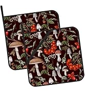 Mushrooms Pot Holders Set of 2 Heat Resistant & Non Slip Potholders, Berries and Plants Oven Hot ...