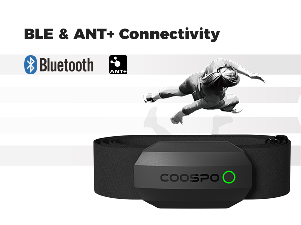 COOSPO Bluetooth Heart Rate Monitor Chest Strap H808S, ANT+ BLE HR Monitor Chest
