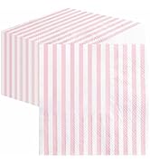SietDESEO 50 Pieces Light Pink Striped Napkins Disposable 3-Ply Pink and White Striped Cocktail N...