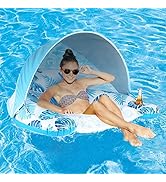 COOLCOOLDEE Pool Float with Canopy, Cup Holder - XL Pool Chair Lounge Float with Adjustable Sun S...