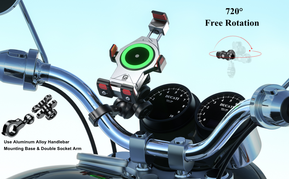 Use Aluminum Alloy Handlebar Mounting Base & Double Socket Arm