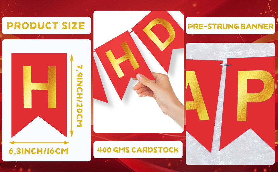 red gold happy birthday banner
