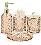 Haturi Amber Brown Bathroom Accessories Set, 4Pcs Glass Bathroom Accessory Set Complete w/Soap Di...