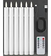 Gmnee 9.6" Rechargeable Flameless Taper Candles with Remote, Timer, Dimmer, White LED CandleStick...
