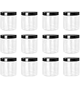 Lawei 12 Pack Plastic Jars with Lids, 16 Oz Clear Storage Jars with Black Screw Lids, Refillable ...