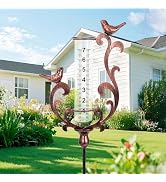 BUARO8AGA Rain Gauge Outdoor, Cast Iron Bird Rain Gauge - 7" Capacity Plastic Rain Gauge Freeze P...