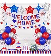 Welcome Home Banner, Welcome Home Decorations Red Blue with Glitter Stars Hanging Swirl Streamers...