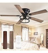 ZYD Ceiling Fans with Lights and Remote, 52'' Vintage Caged Ceiling Fan with Light, 5 Blades, Dua...