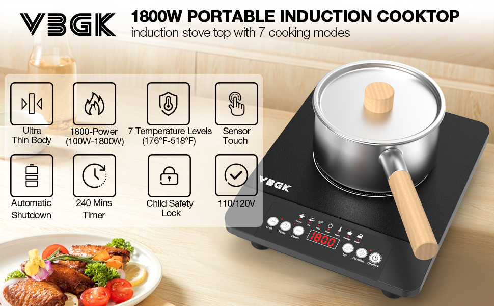 1800W induction cooktop burner