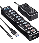 USB 3.0 Hub - Tendak 7 USB 3.0 Data Ports + 3 USB Smart Charging Ports with Individual On/Off Por...